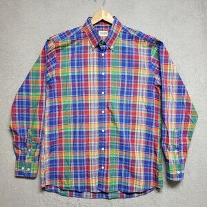 Gitman Bros Shirt Mens Large Multi Plaid Button Up Oxford USA Business Casual
